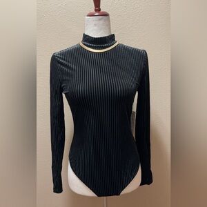 Ribbed velvet long sleeve mock neck bodysuit